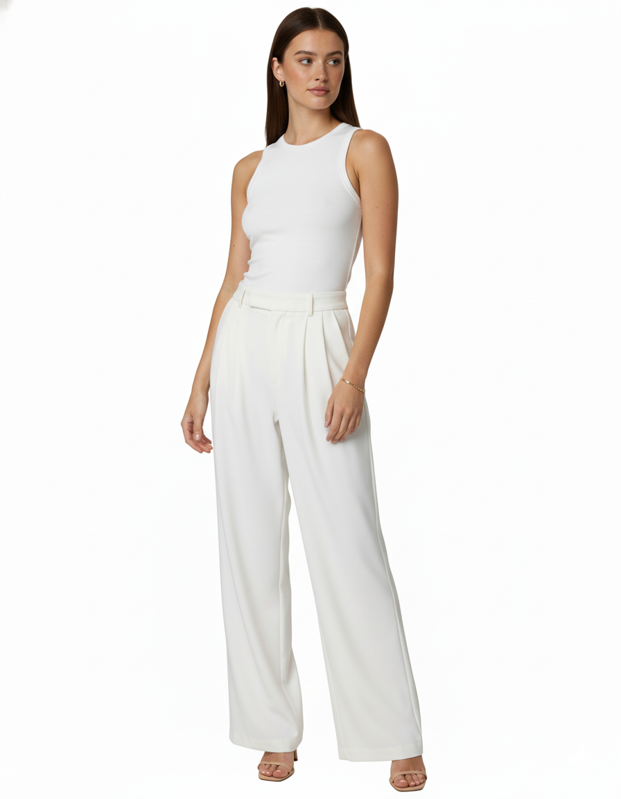 Tailored wide-leg trousers in polyester–viscose with a fluid drape - White