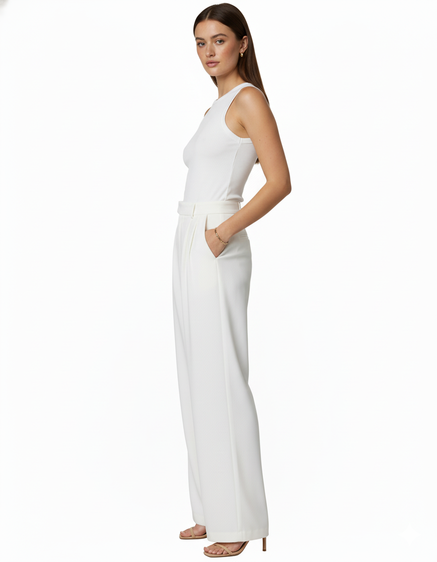 Tailored wide-leg trousers in polyester–viscose with a fluid drape - White