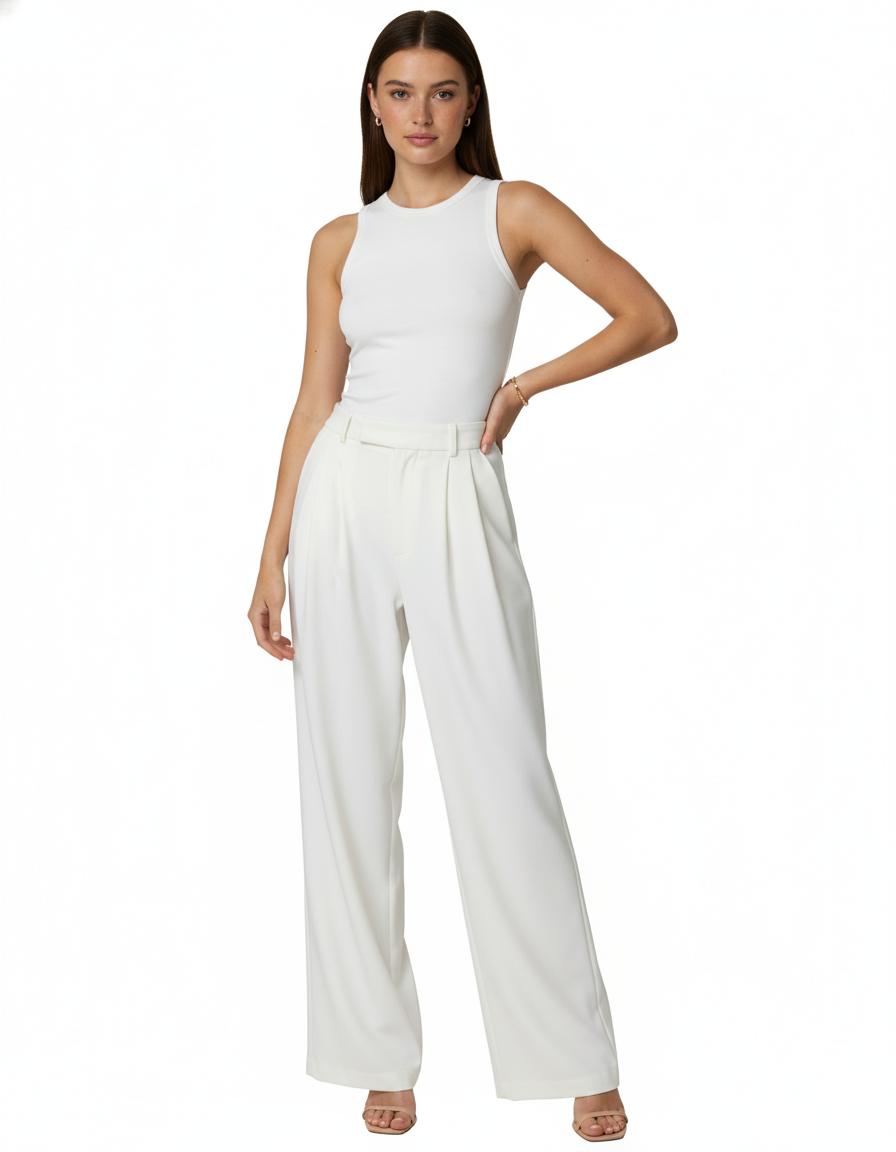 Tailored wide-leg trousers in polyester–viscose with a fluid drape - White