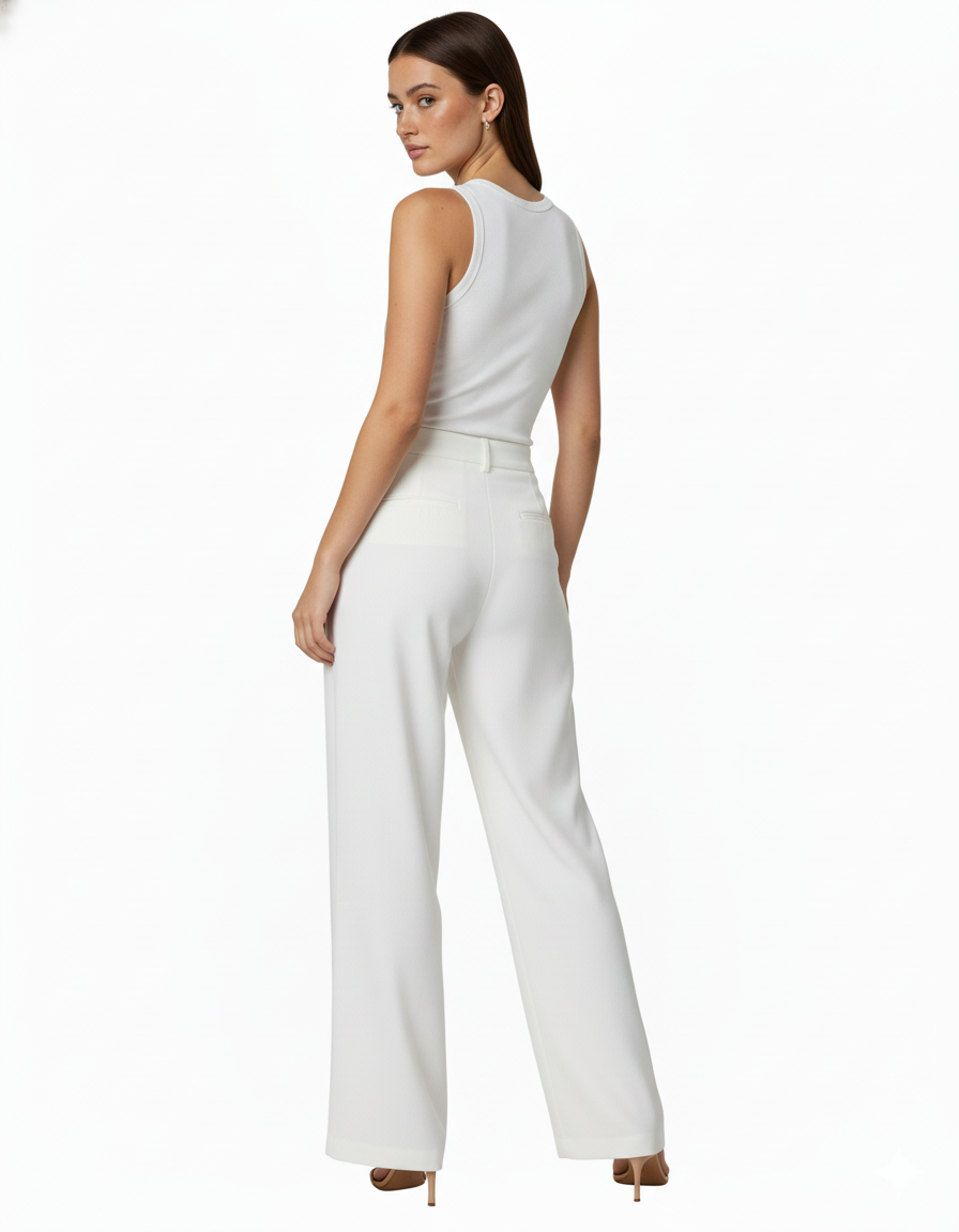 Tailored wide-leg trousers in polyester–viscose with a fluid drape - White