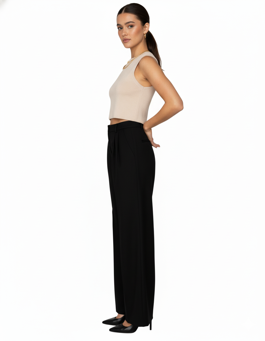 Tailored wide-leg trousers in polyester–viscose with a fluid drape - Black
