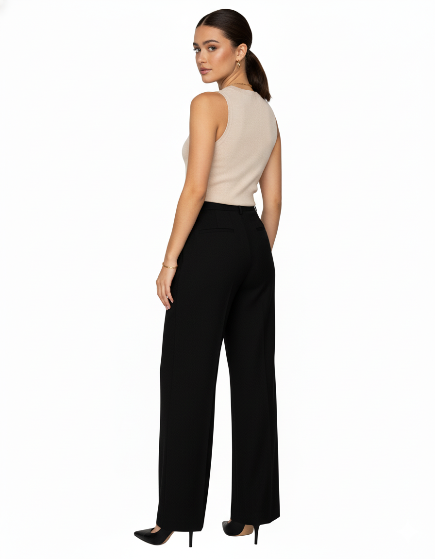 Tailored wide-leg trousers in polyester–viscose with a fluid drape - Black
