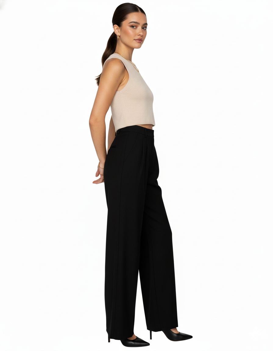 Tailored wide-leg trousers in polyester–viscose with a fluid drape - Black