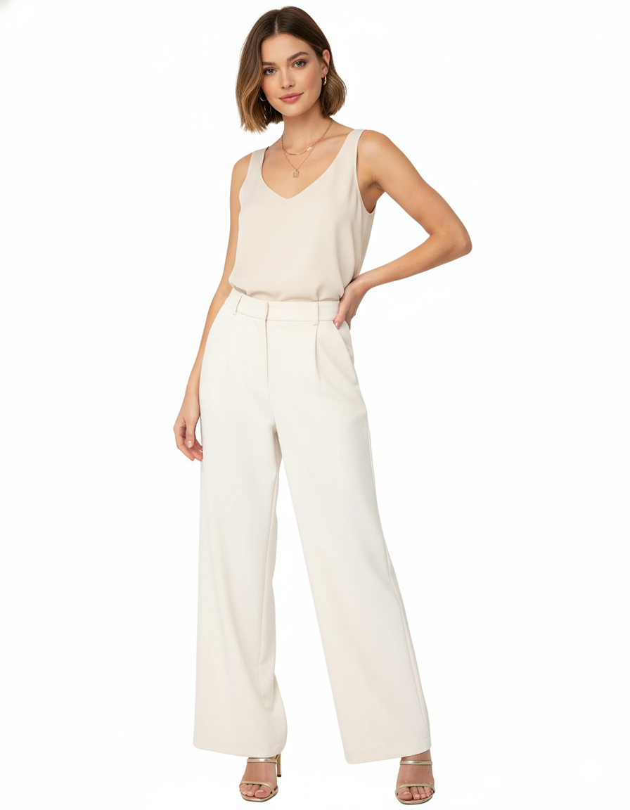Tailored straight-leg trousers in premium polyester with a clean structure - Beige
