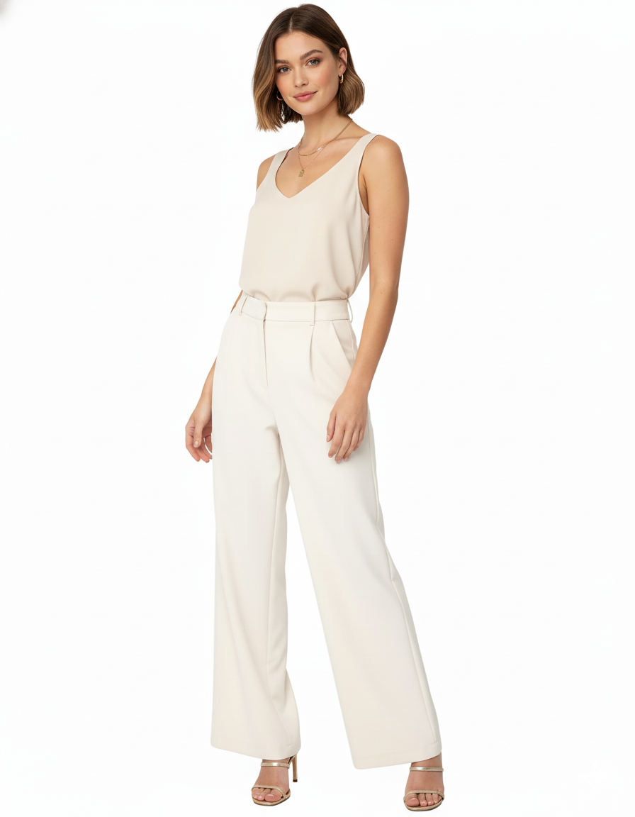 Tailored straight-leg trousers in premium polyester with a clean structure - Beige