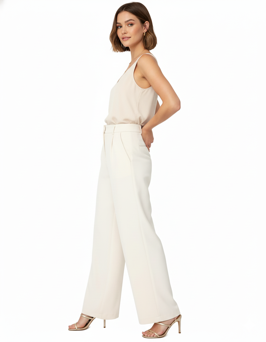 Tailored straight-leg trousers in premium polyester with a clean structure - Beige