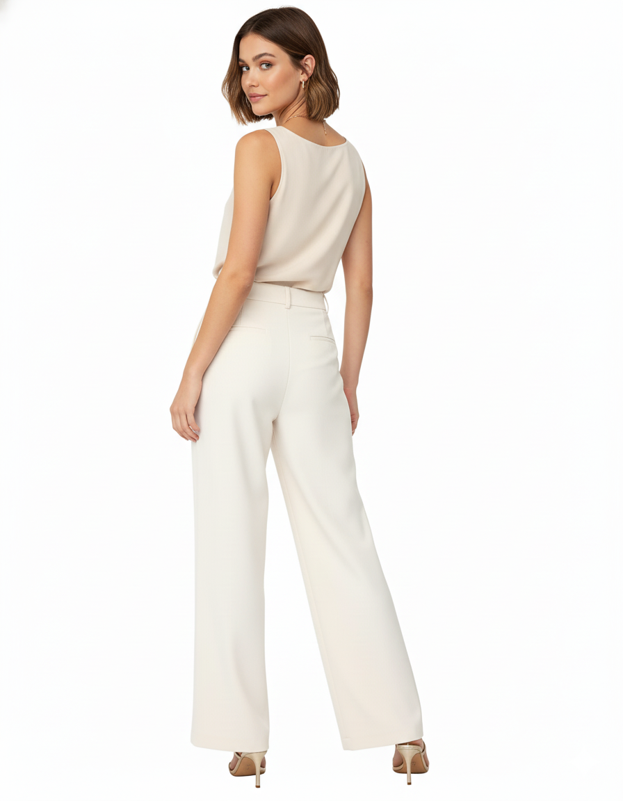 Tailored straight-leg trousers in premium polyester with a clean structure - Beige
