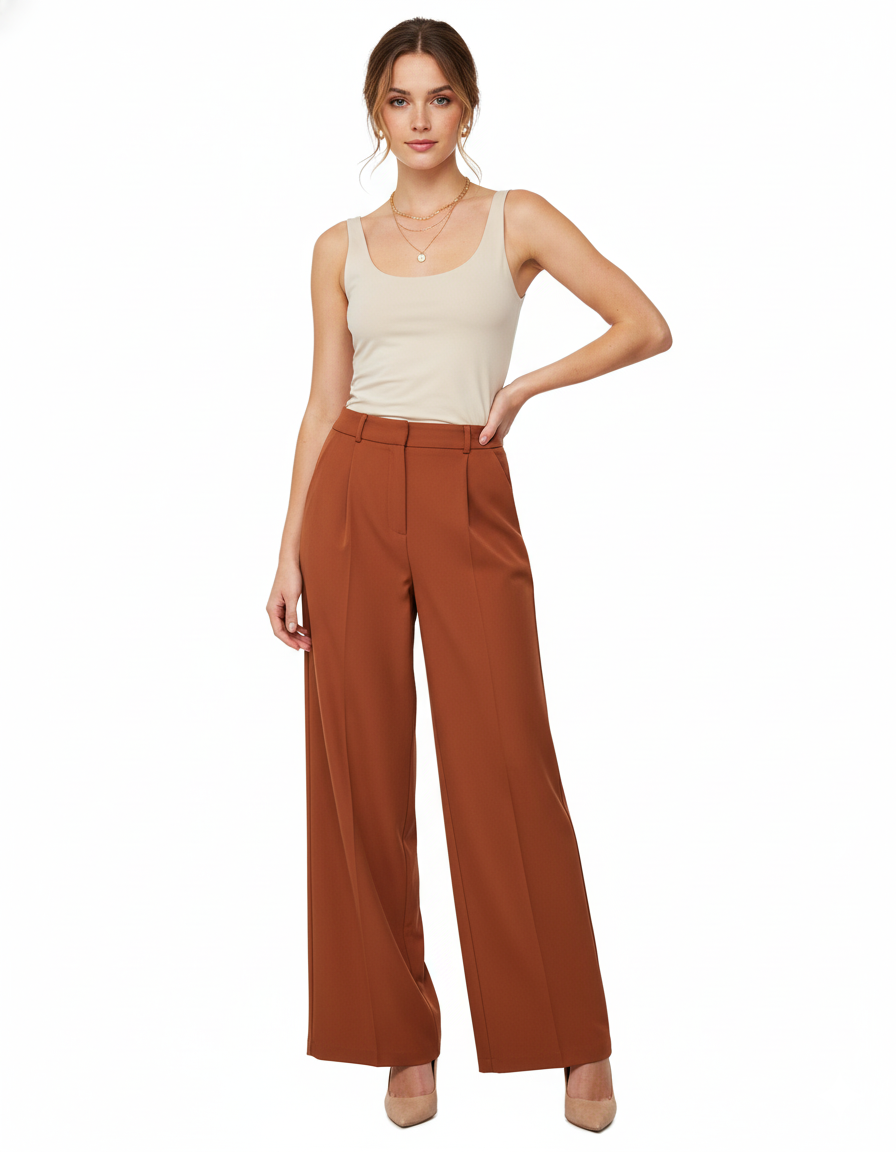Tailored straight-leg trousers in premium polyester with a clean structure - Brown