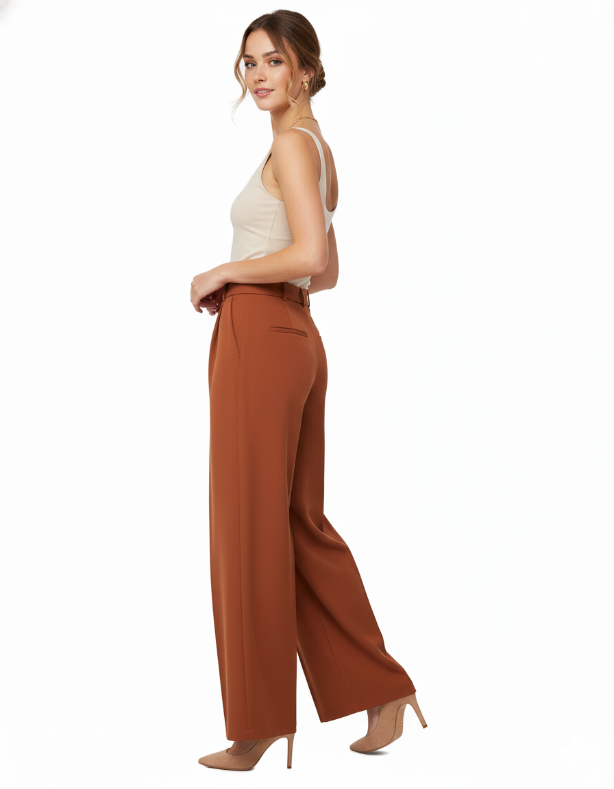 Tailored straight-leg trousers in premium polyester with a clean structure - Brown