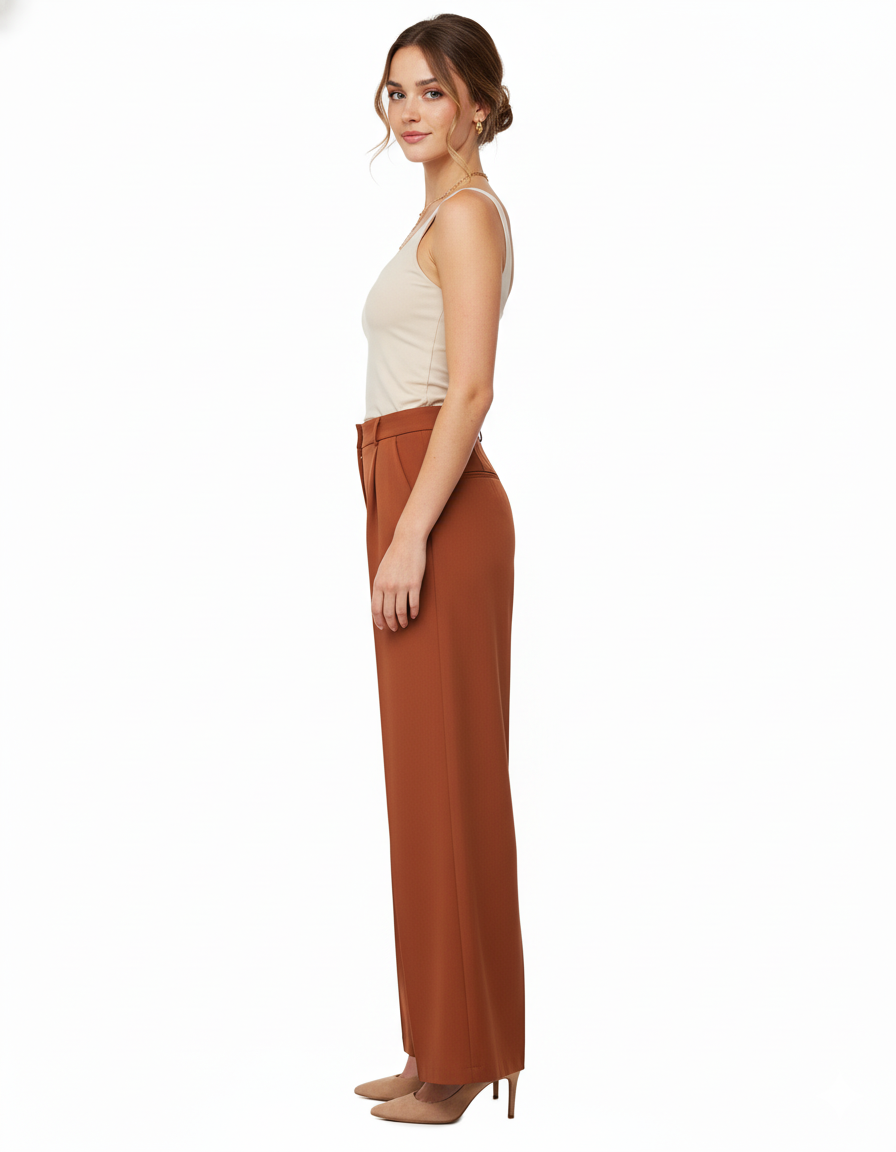 Tailored straight-leg trousers in premium polyester with a clean structure - Brown