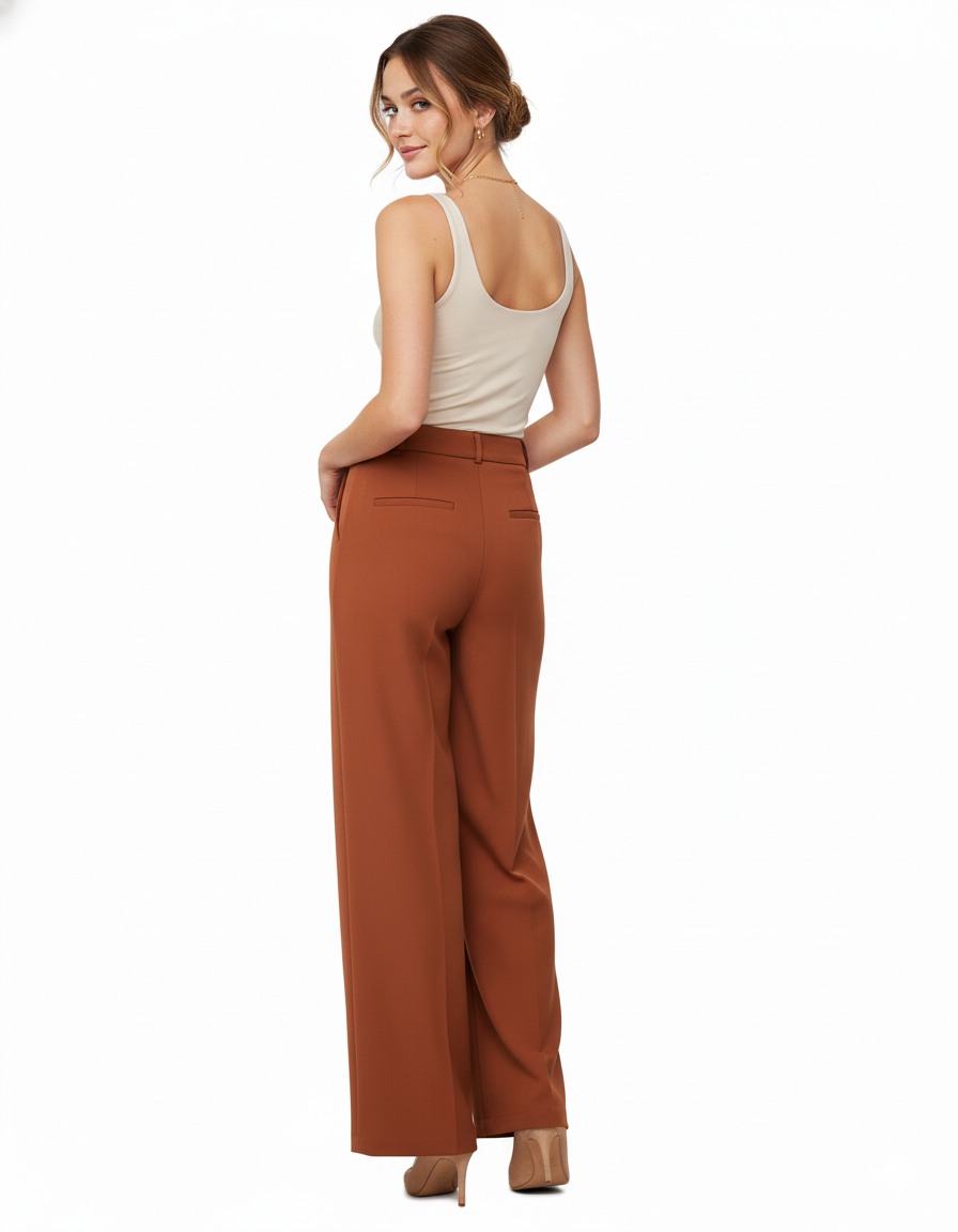 Tailored straight-leg trousers in premium polyester with a clean structure - Brown