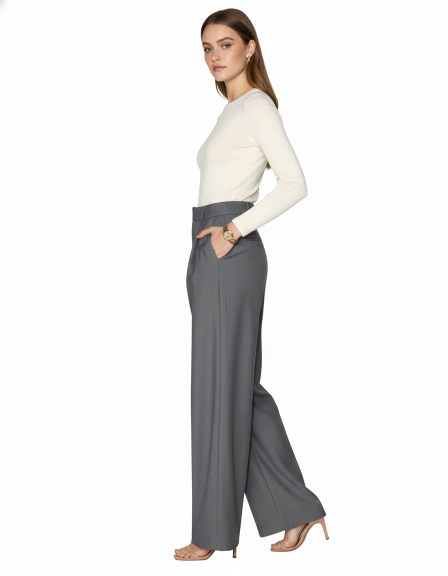Tailored wide-leg trousers in polyester–viscose with a fluid drape - Grey