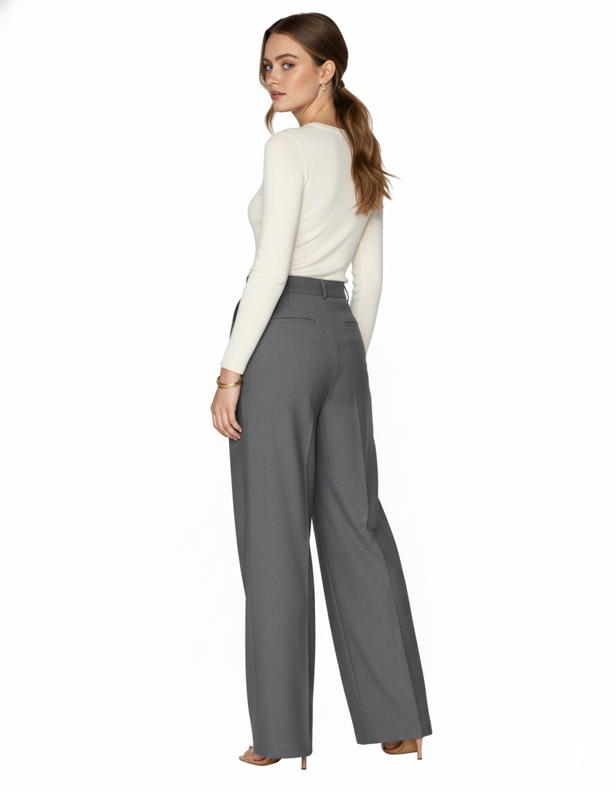 Tailored wide-leg trousers in polyester–viscose with a fluid drape - Grey