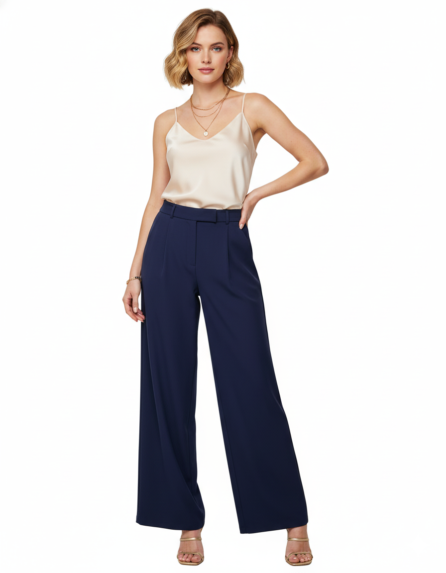 Tailored straight-leg trousers in premium polyester with a clean structure - Blue