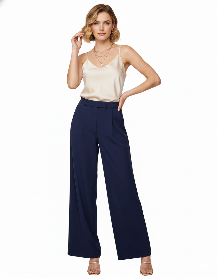 Tailored straight-leg trousers in premium polyester with a clean structure - Blue