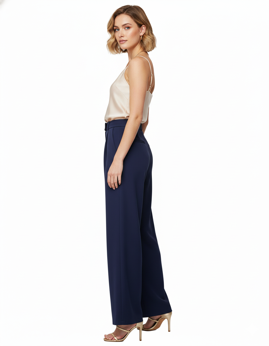 Tailored straight-leg trousers in premium polyester with a clean structure - Blue
