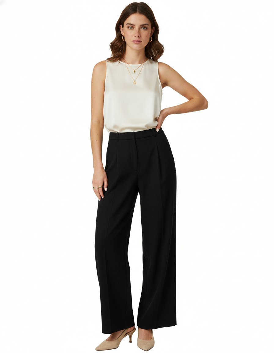 Tailored straight-leg trousers in premium polyester with a clean structure - Black