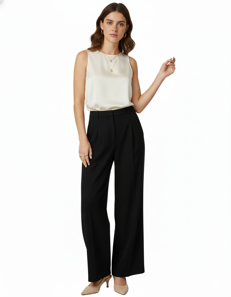 Tailored straight-leg trousers in premium polyester with a clean structure - Black