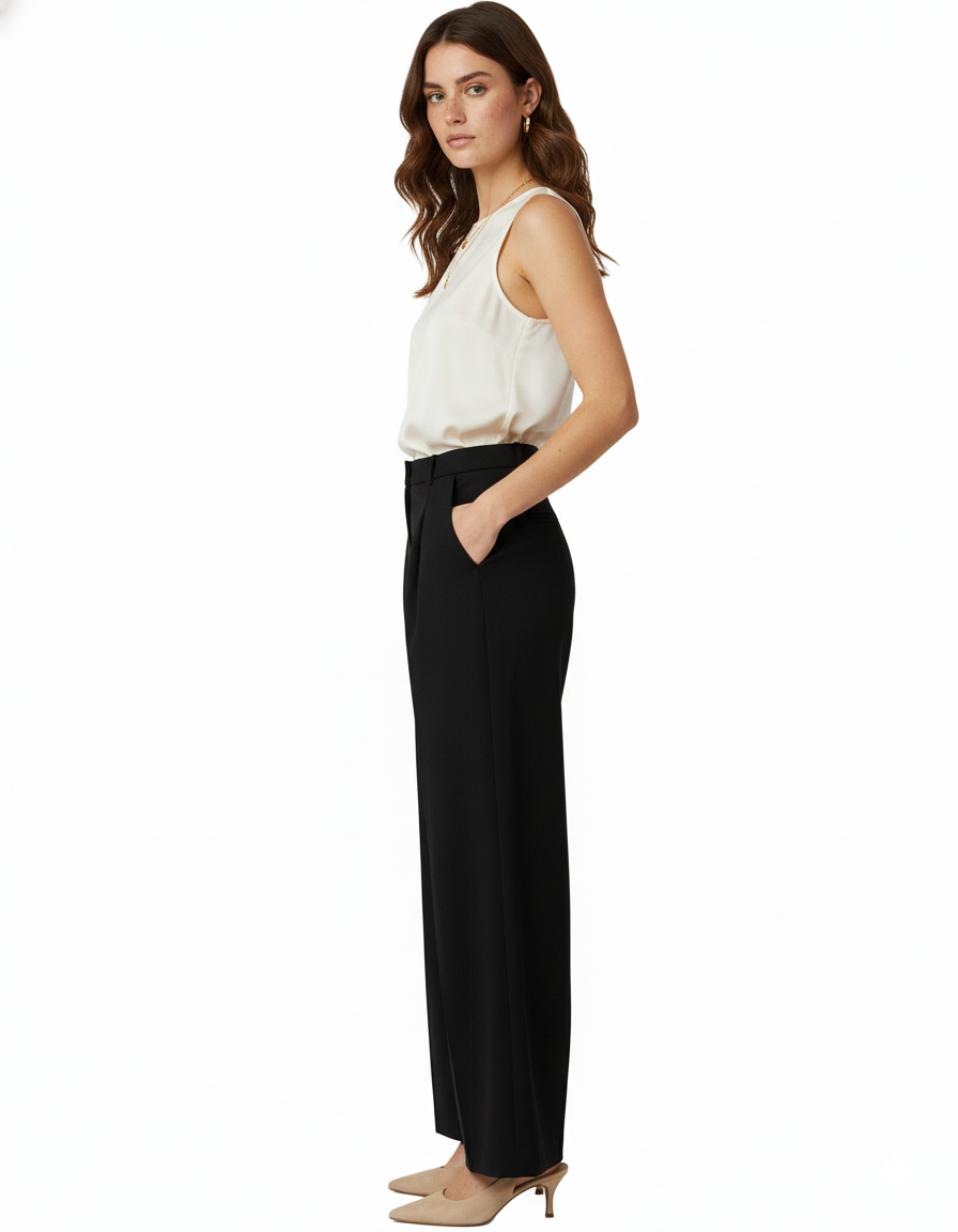 Tailored straight-leg trousers in premium polyester with a clean structure - Black