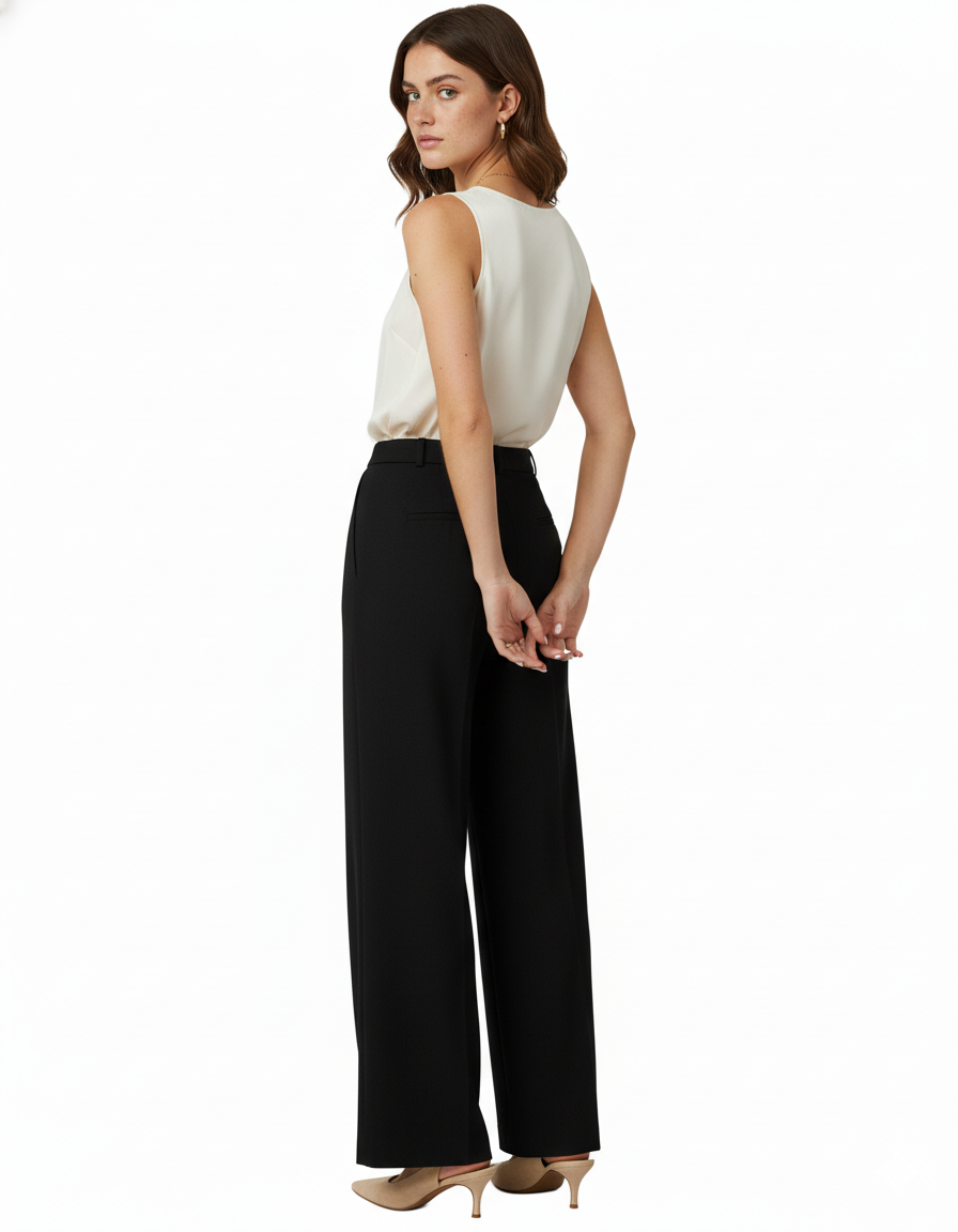 Tailored straight-leg trousers in premium polyester with a clean structure - Black