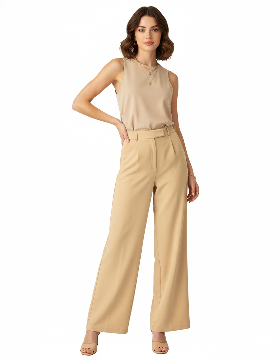 Tailored straight-leg trousers in premium polyester with a clean structure - Khaki