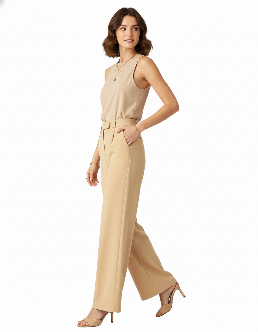 Tailored straight-leg trousers in premium polyester with a clean structure - Khaki