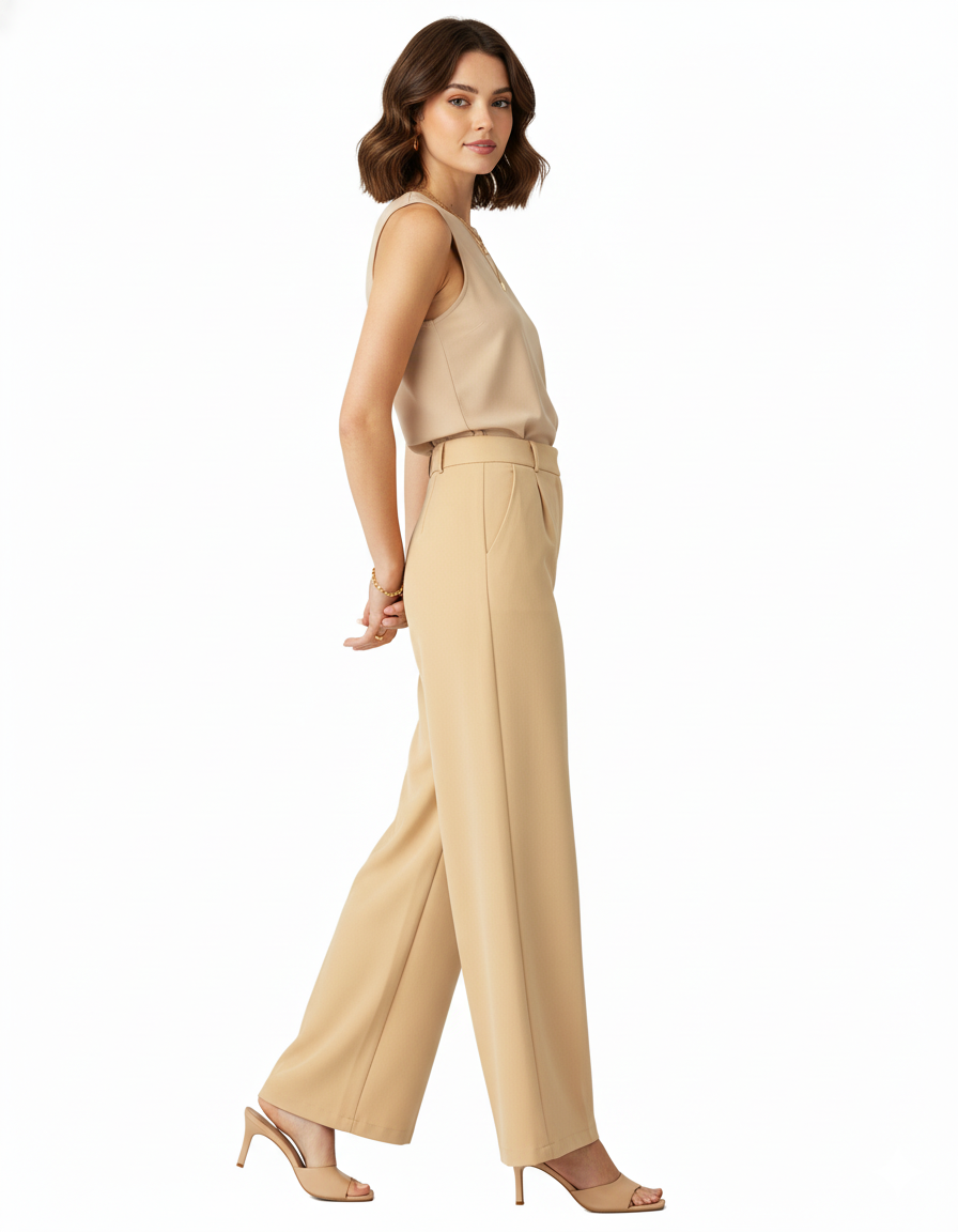 Tailored straight-leg trousers in premium polyester with a clean structure - Khaki