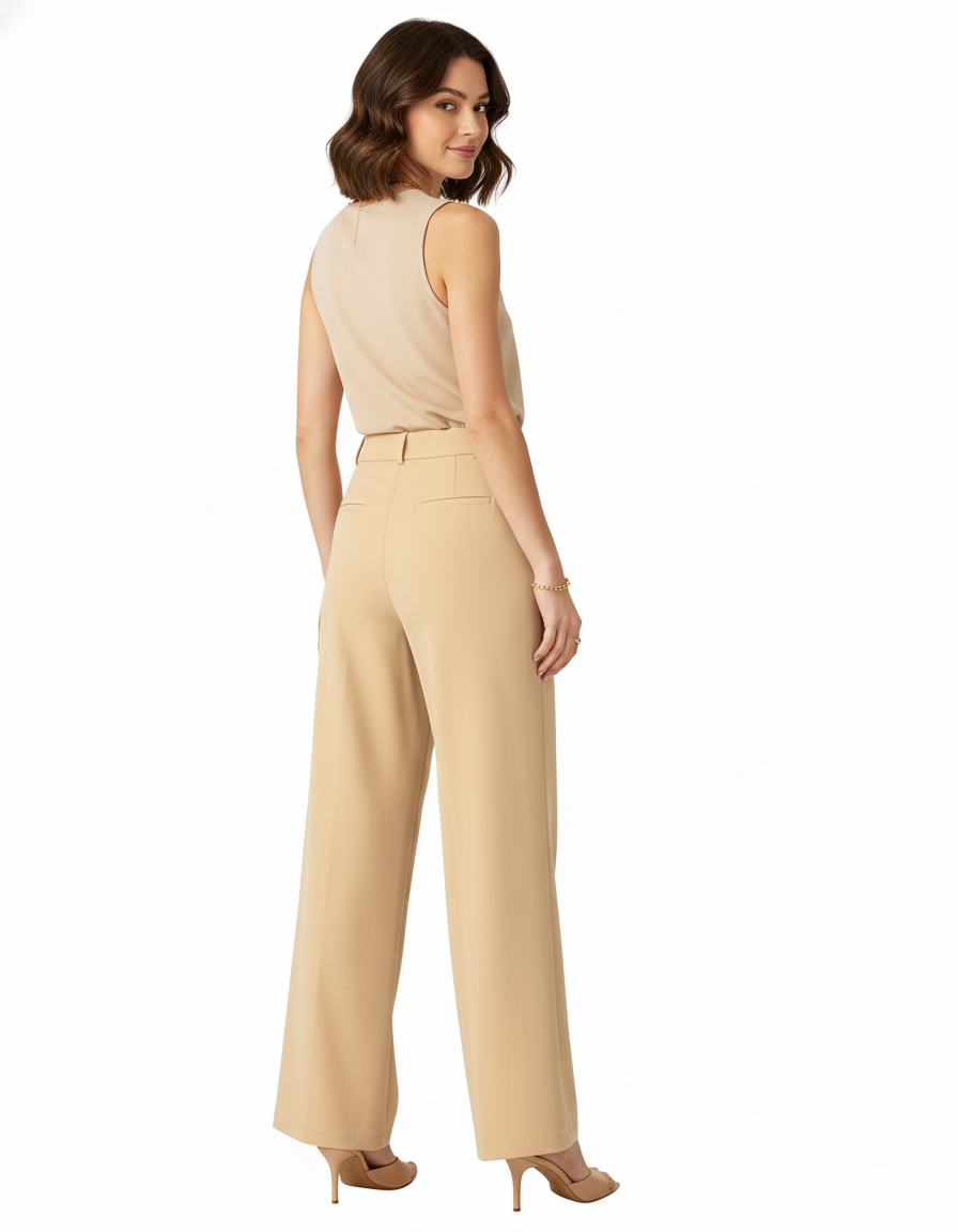 Tailored straight-leg trousers in premium polyester with a clean structure - Khaki