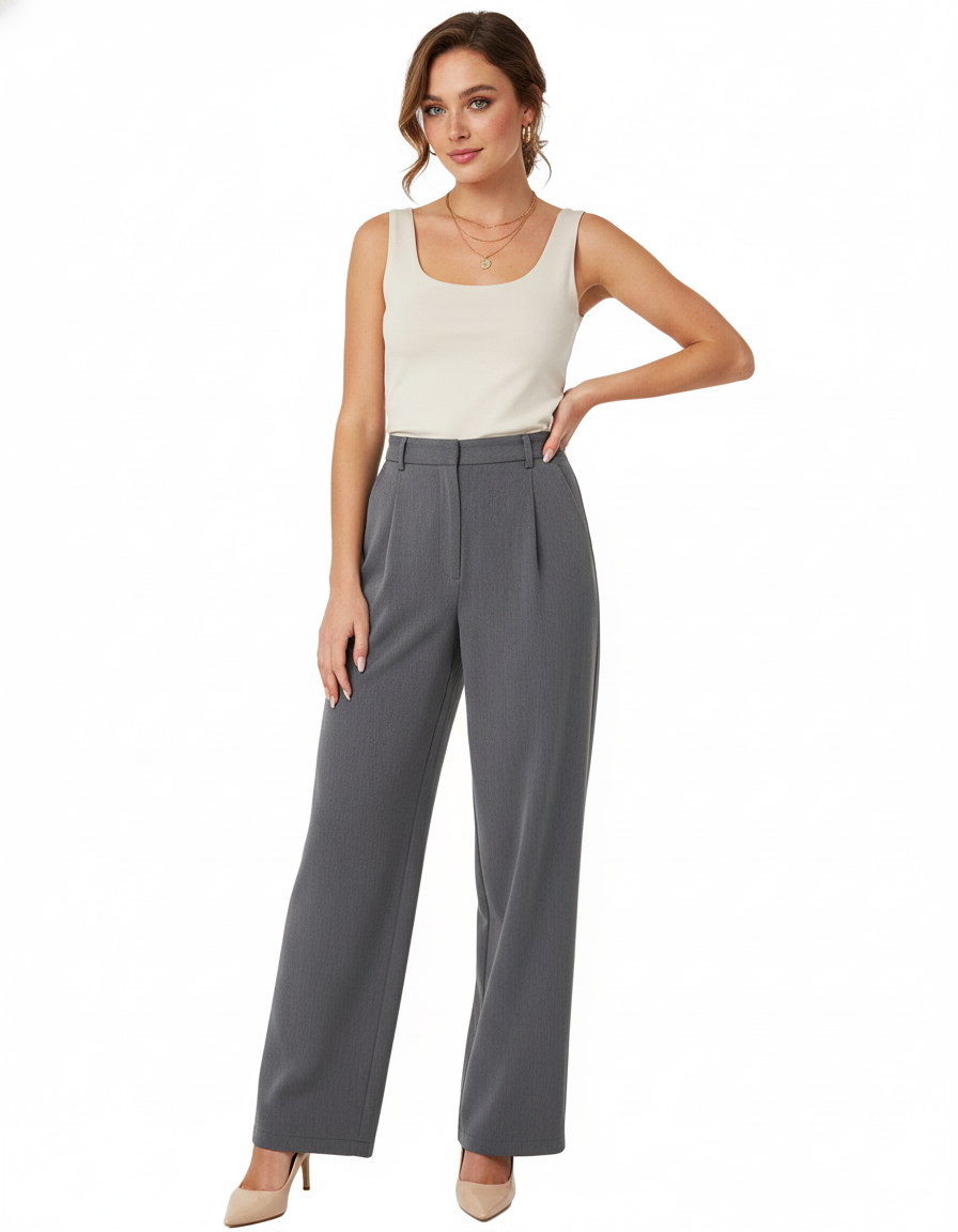 Tailored straight-leg trousers in premium polyester with a clean structure - Grey
