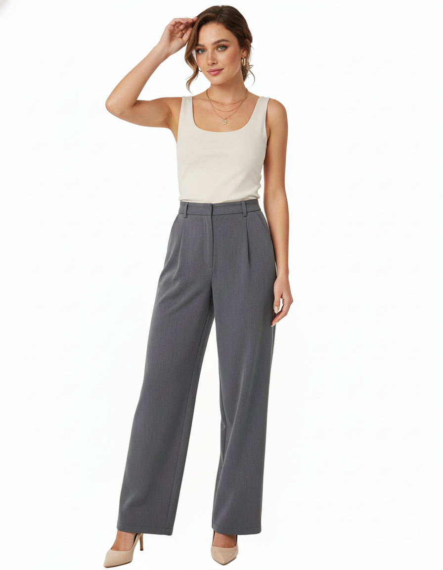 Tailored straight-leg trousers in premium polyester with a clean structure - Grey