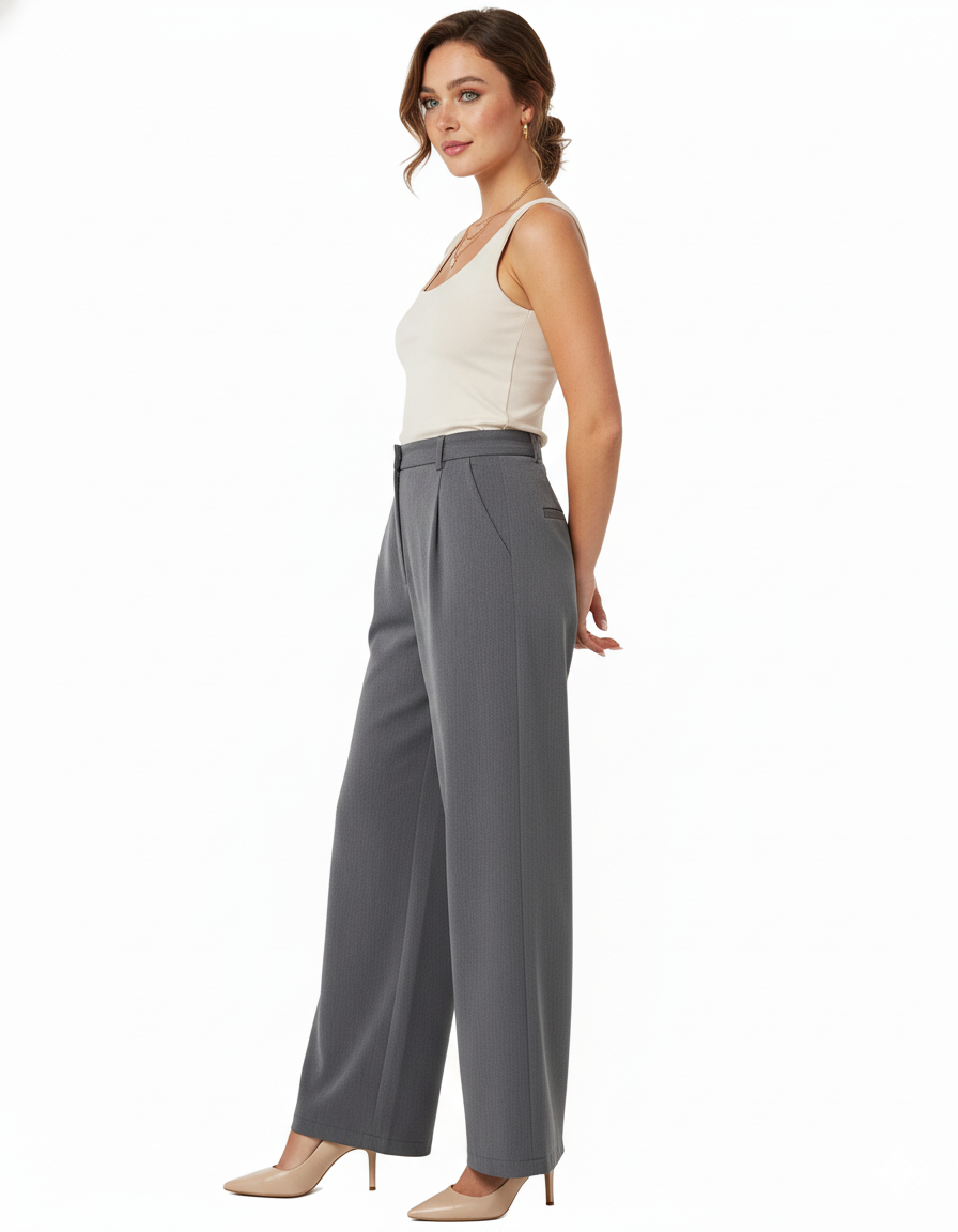 Tailored straight-leg trousers in premium polyester with a clean structure - Grey