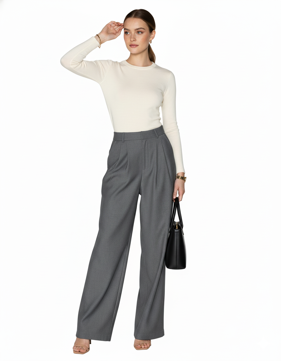 Tailored wide-leg trousers in polyester–viscose with a fluid drape - Grey